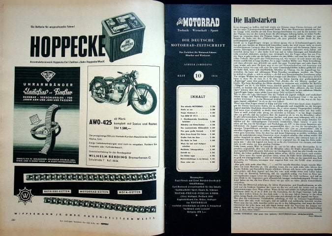 Inhaltsverzeichnis Motorrad 10/1956