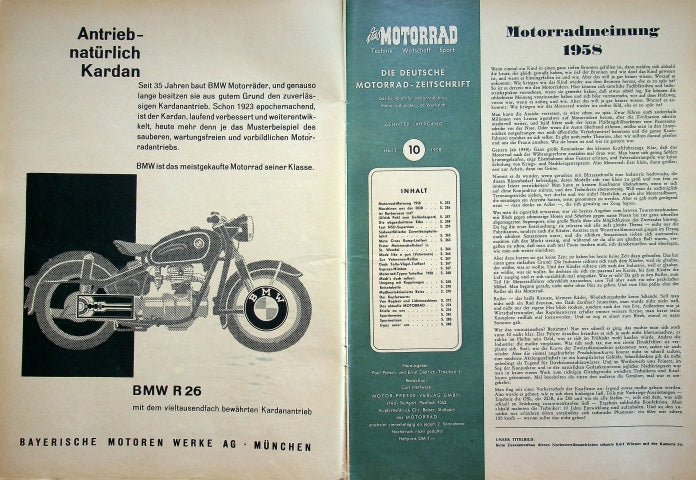 Inhaltsverzeichnis Motorrad 10/1958