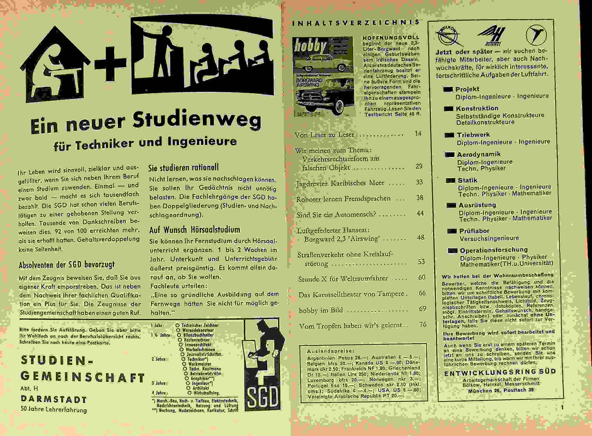 Inhaltsverzeichnis Hobby 10/1960