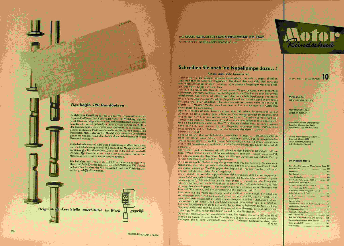 Inhaltsverzeichnis Motor Rundschau 10/1961