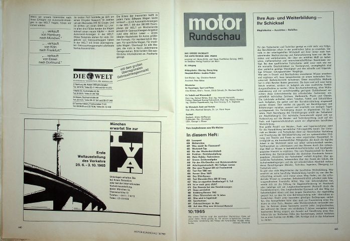Inhaltsverzeichnis Motor Rundschau 10/1965
