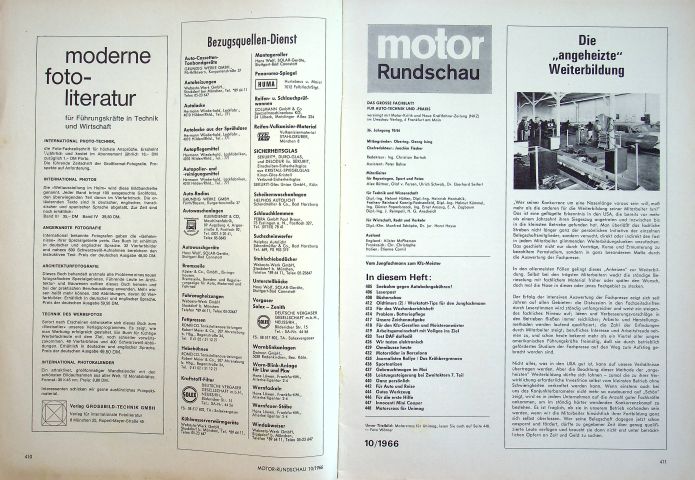 Inhaltsverzeichnis Motor Rundschau 10/1966