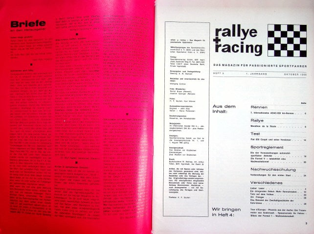 Inhaltsverzeichnis Rallye Racing 10/1966