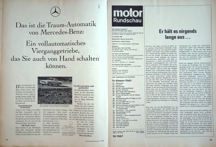 Inhaltsverzeichnis Motor Rundschau 10/1967