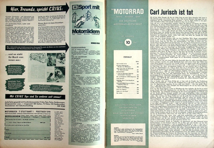 Inhaltsverzeichnis Motorrad 10/1967
