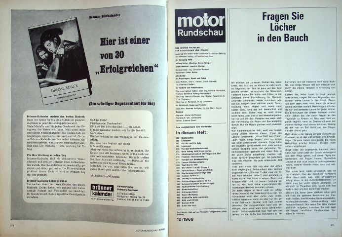 Inhaltsverzeichnis Motor Rundschau 10/1968