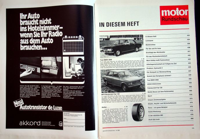 Inhaltsverzeichnis Motor Rundschau 10/1969