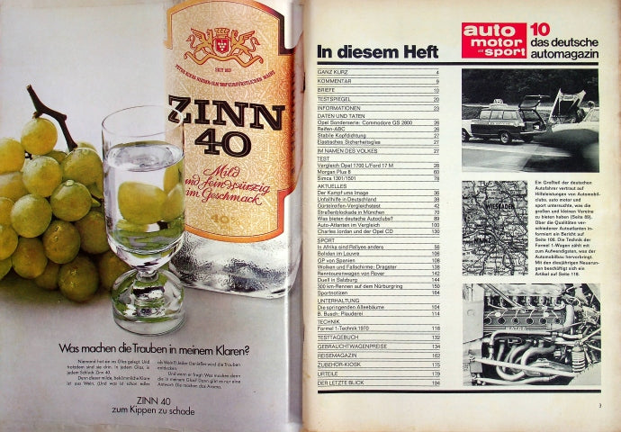 Inhaltsverzeichnis Auto Motor und Sport 10/1970