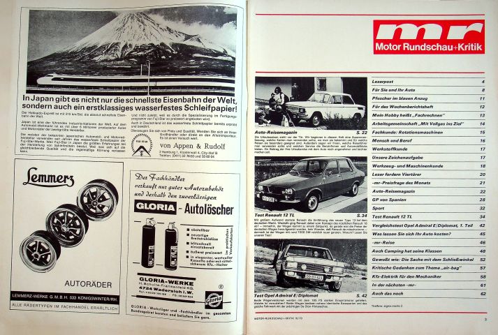 Inhaltsverzeichnis Motor Rundschau 10/1970