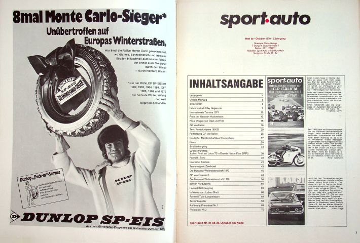 Inhaltsverzeichnis Sport Auto 10/1970