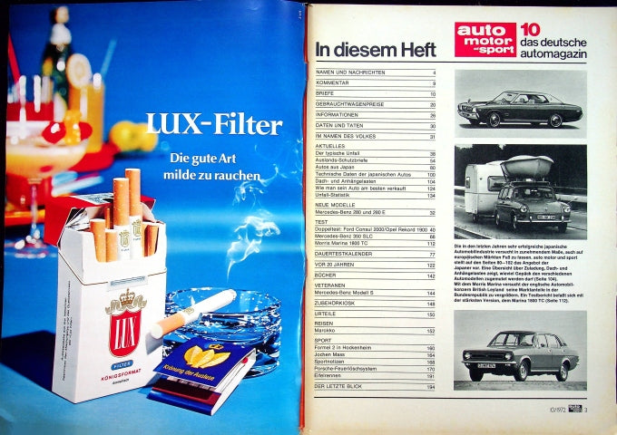 Inhaltsverzeichnis Auto Motor und Sport 10/1972