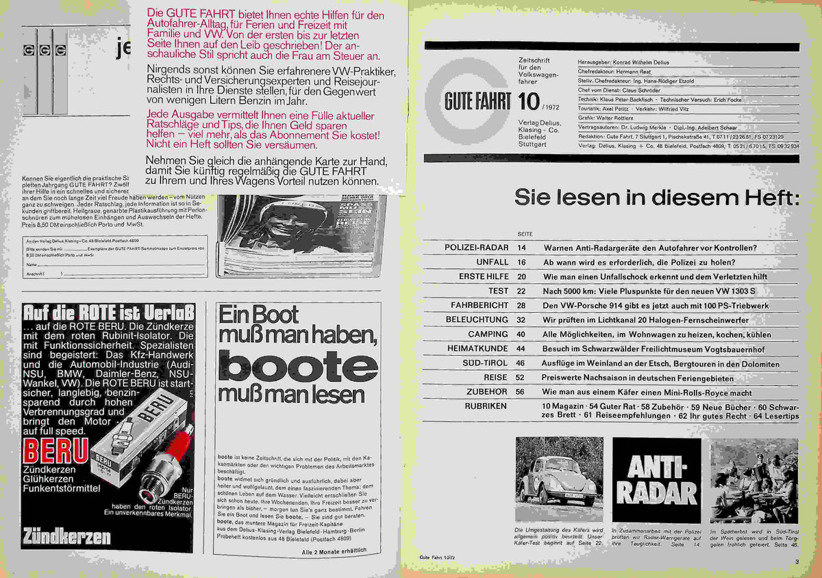 Inhaltsverzeichnis Gute Fahrt 10/1972