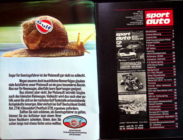 Inhaltsverzeichnis Sport Auto 10/1972
