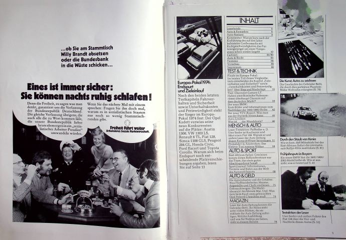 Inhaltsverzeichnis Autozeitung 10/1974