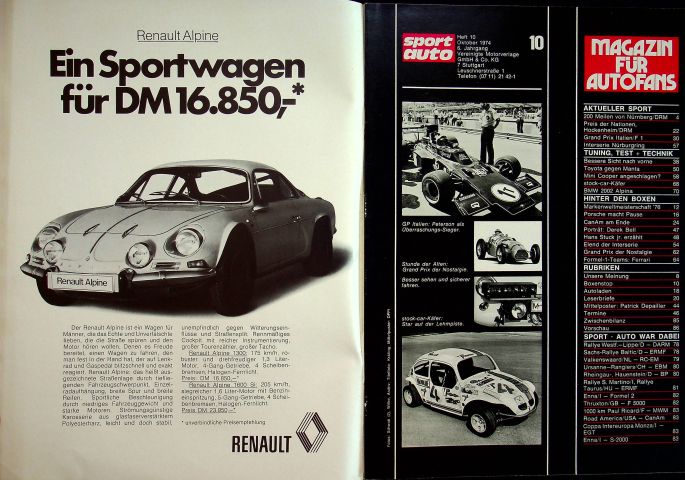 Inhaltsverzeichnis Sport Auto 10/1974