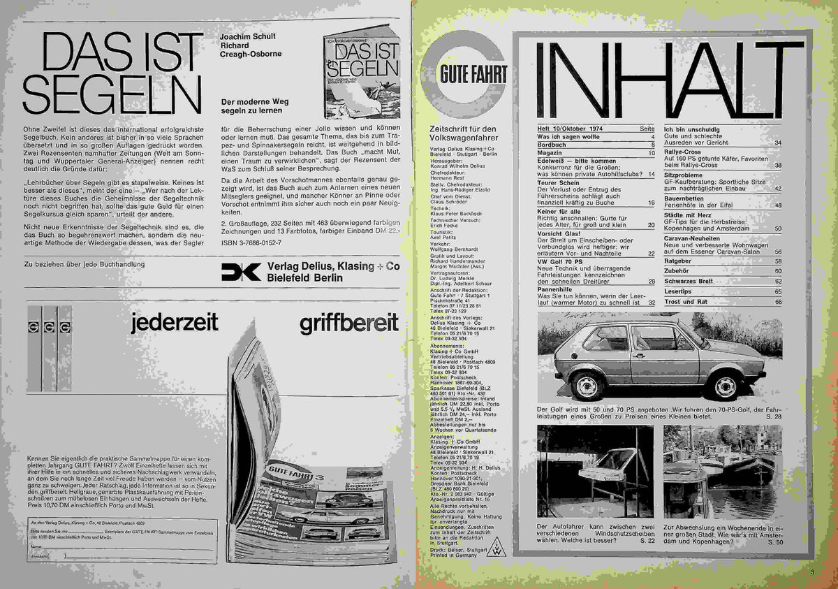 Inhaltsverzeichnis Gute Fahrt 10/1974