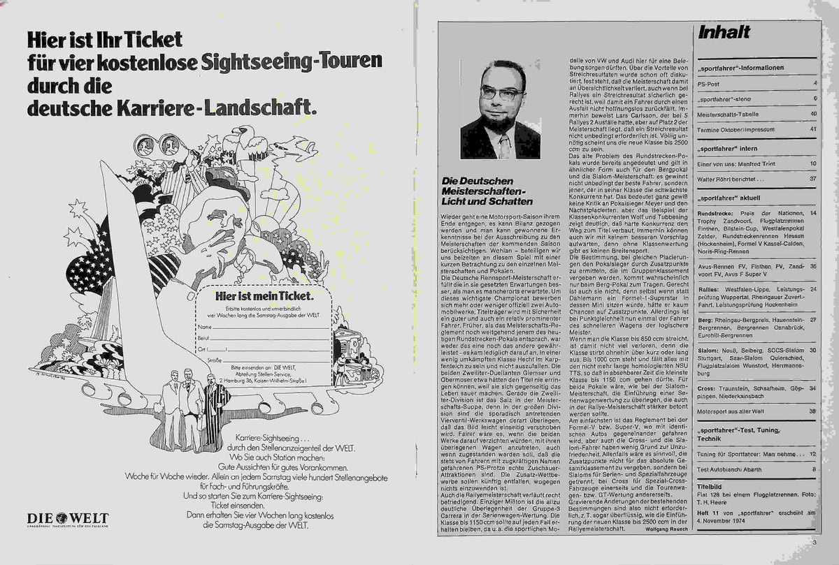 Inhaltsverzeichnis Sport Fahrer 10/1974