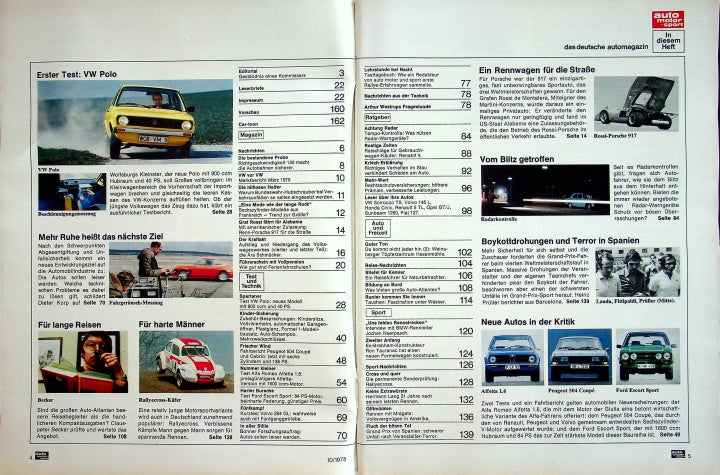 Inhaltsverzeichnis Auto Motor und Sport 10/1975