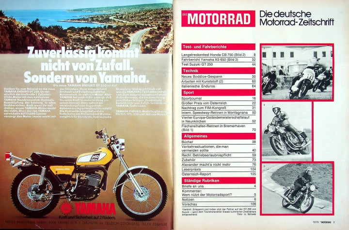 Inhaltsverzeichnis Motorrad 10/1975