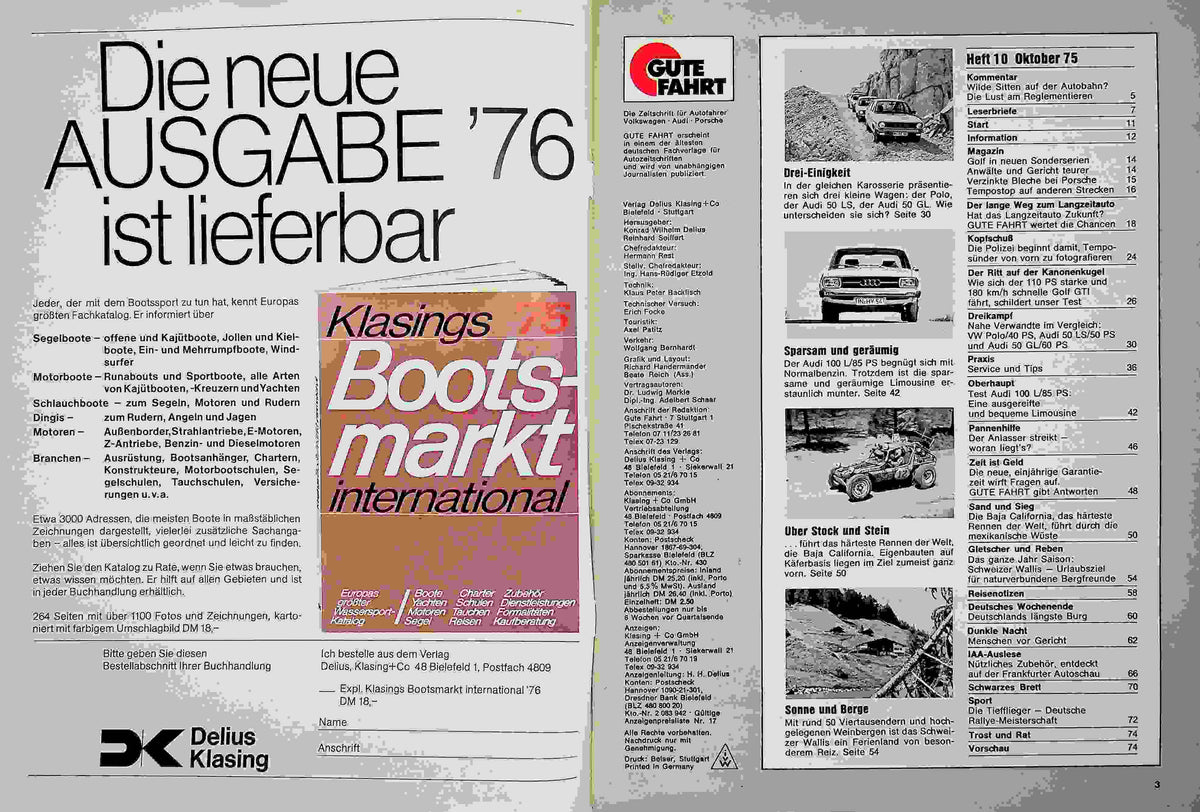Inhaltsverzeichnis Gute Fahrt 10/1975