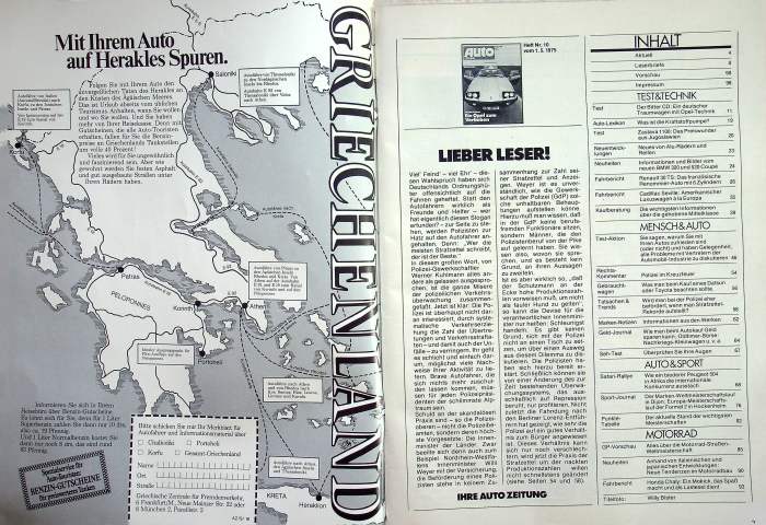Inhaltsverzeichnis Autozeitung 10/1975
