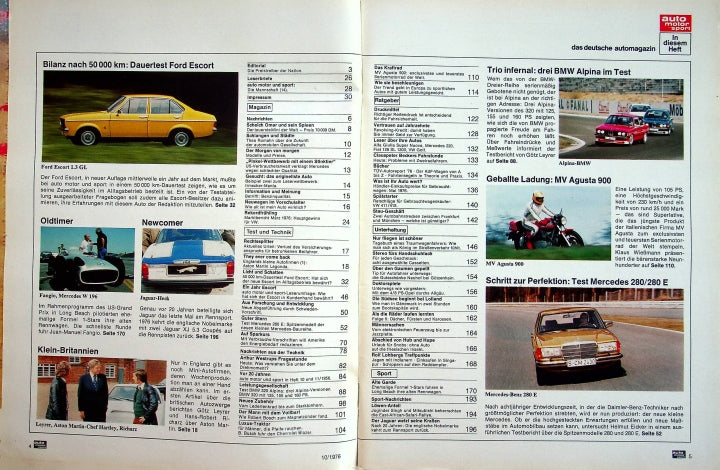 Inhaltsverzeichnis Auto Motor und Sport 10/1976