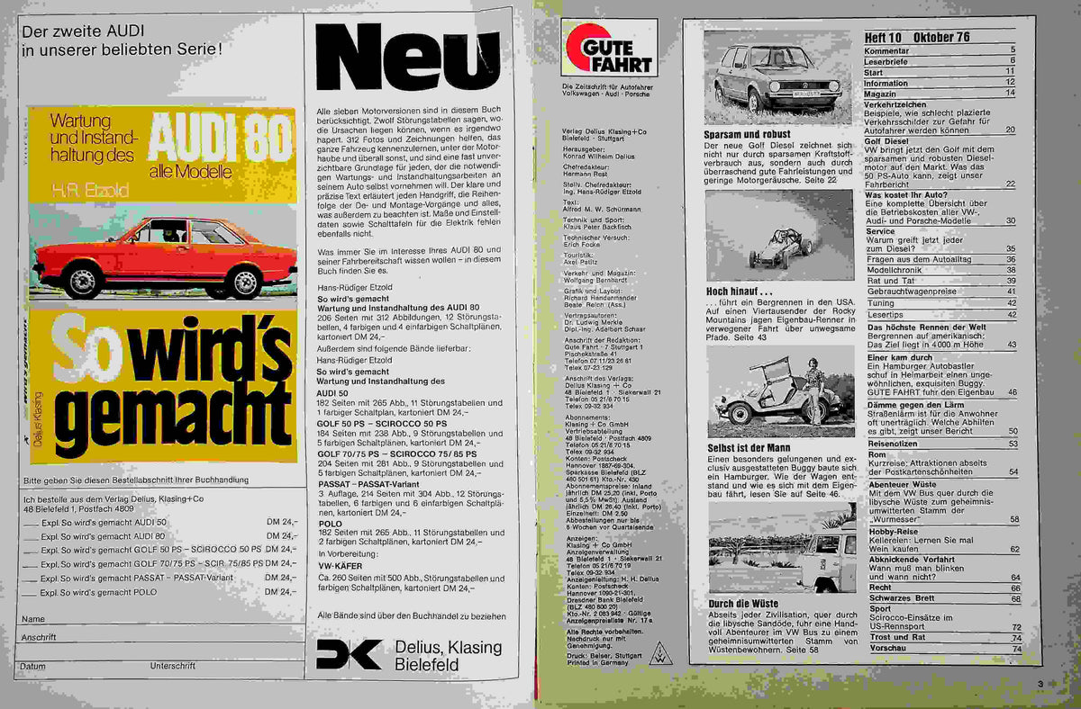 Inhaltsverzeichnis Gute Fahrt 10/1976