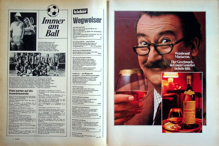 Inhaltsverzeichnis Kicker 10/1976