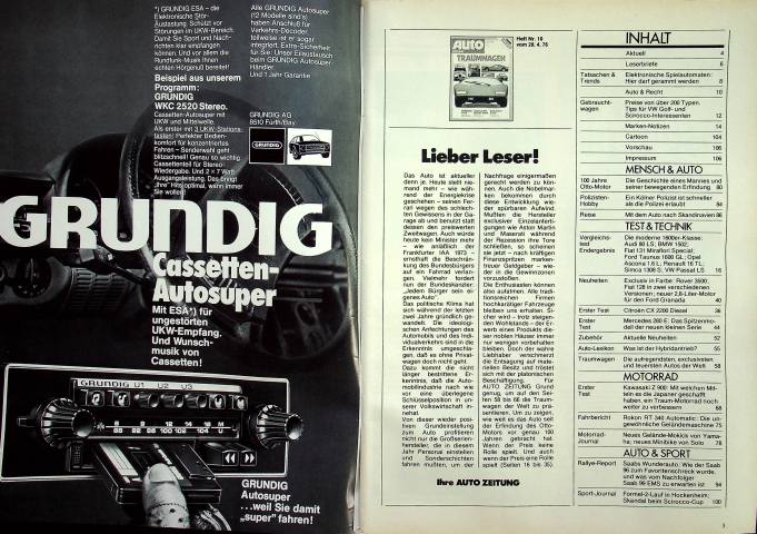 Inhaltsverzeichnis Autozeitung 10/1976