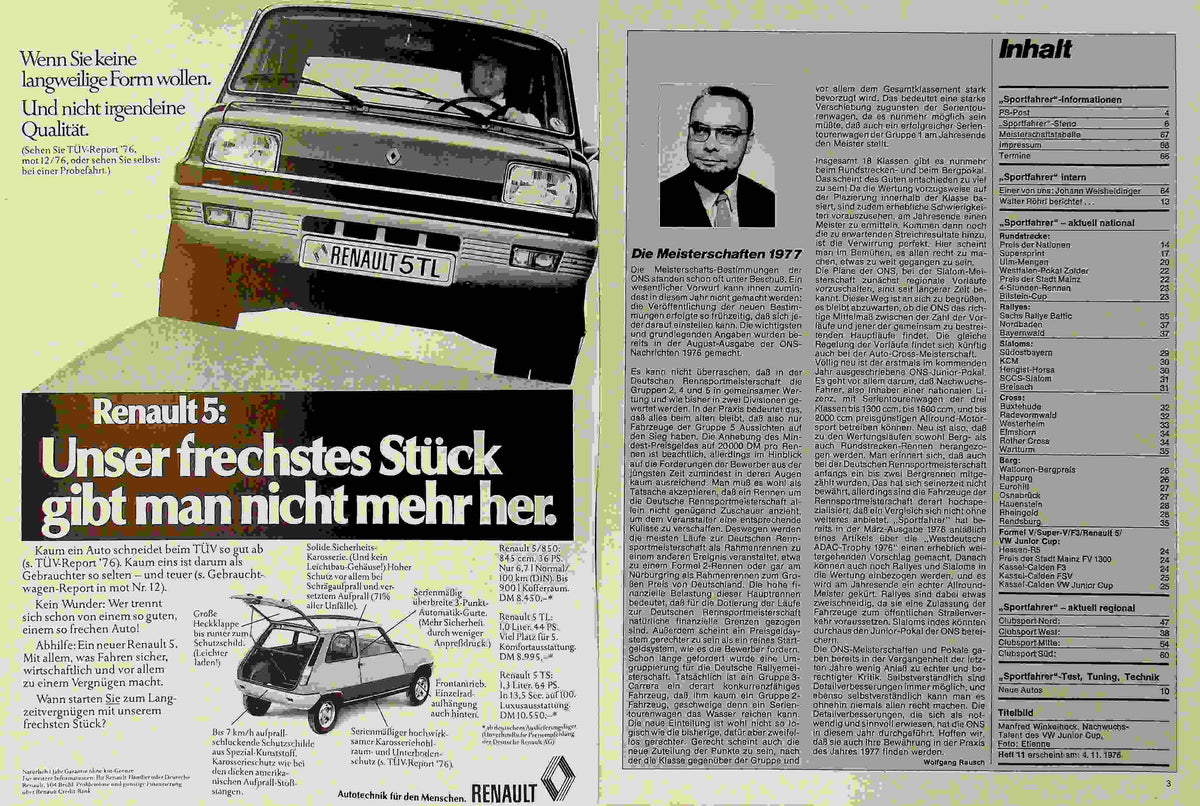 Inhaltsverzeichnis Sport Fahrer 10/1976