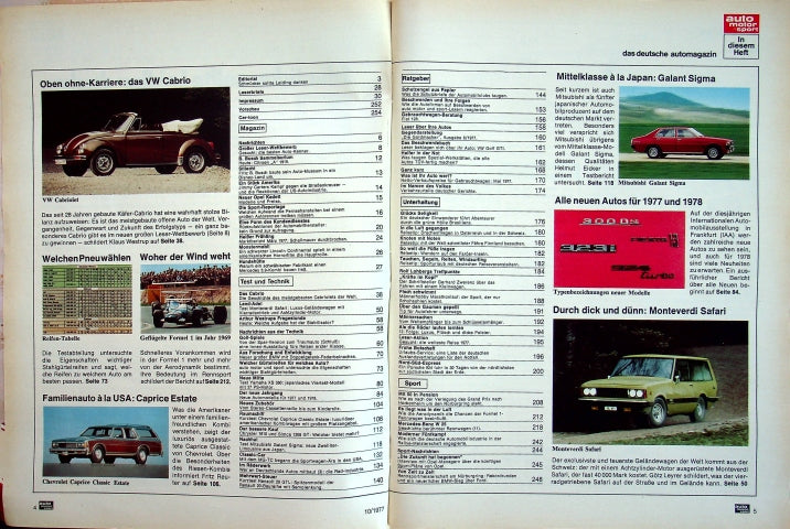 Inhaltsverzeichnis Auto Motor und Sport 10/1977