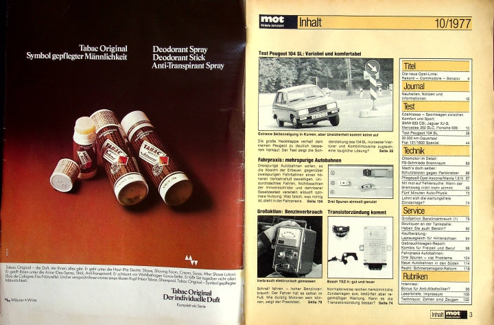 Inhaltsverzeichnis MOT 10/1977