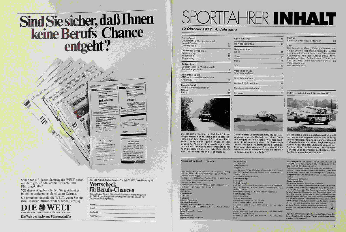 Inhaltsverzeichnis Sport Fahrer 10/1977