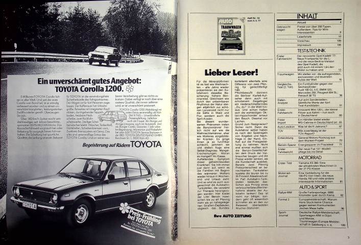 Inhaltsverzeichnis Autozeitung 10/1977