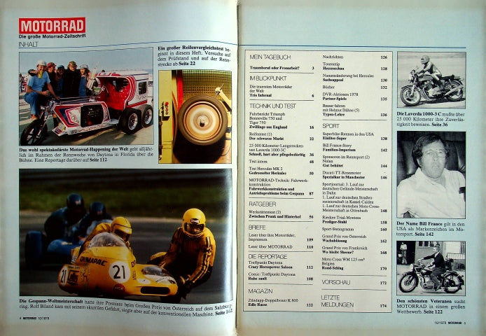 Inhaltsverzeichnis Motorrad 10/1978