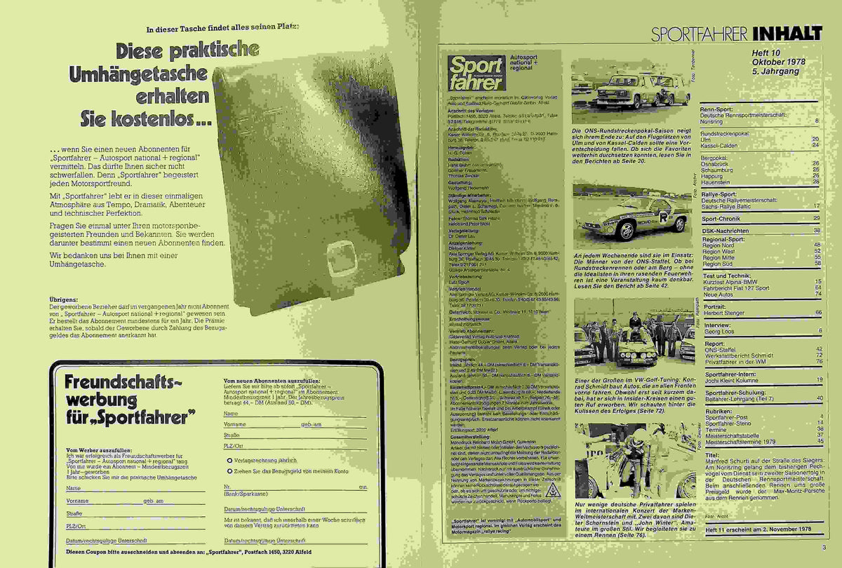 Inhaltsverzeichnis Sport Fahrer 10/1978