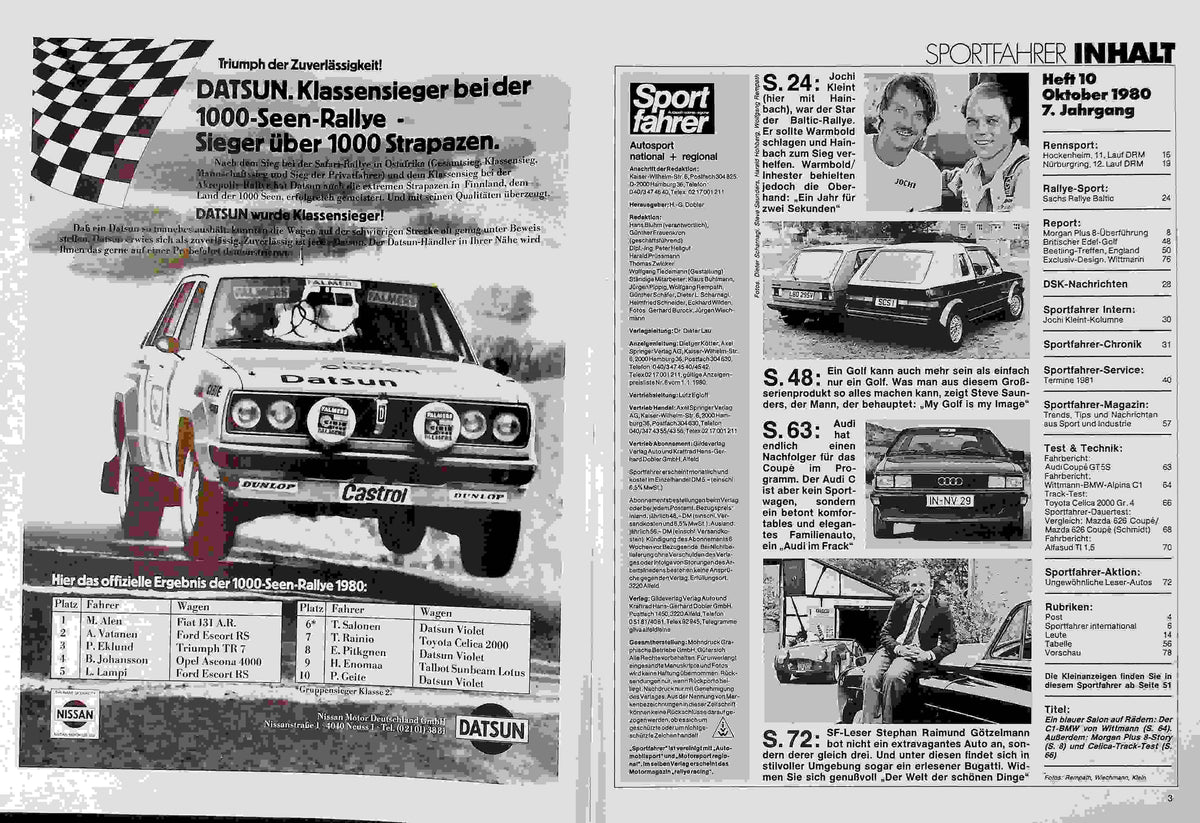 Inhaltsverzeichnis Sport Fahrer 10/1980