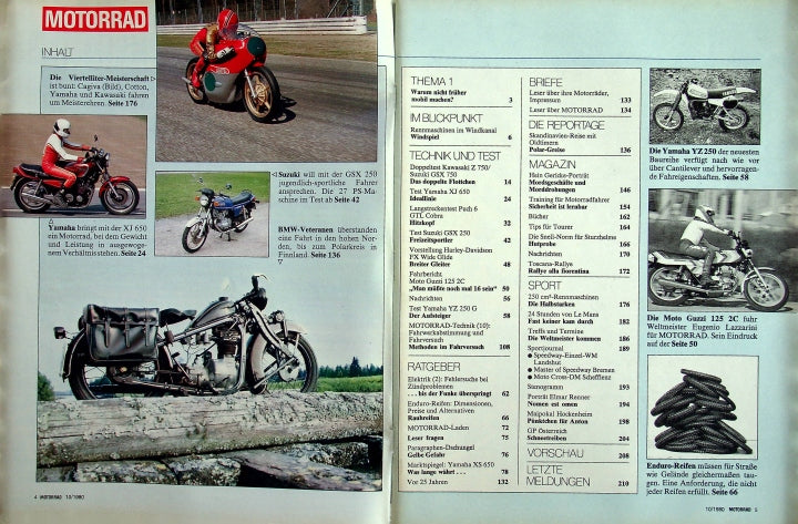 Inhaltsverzeichnis Motorrad 10/1980