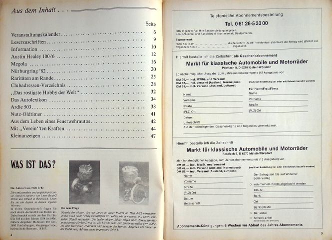 Inhaltsverzeichnis Oldtimer Markt 10/1982
