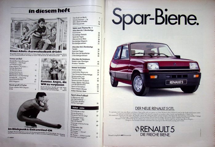 Inhaltsverzeichnis Kicker 10/1982