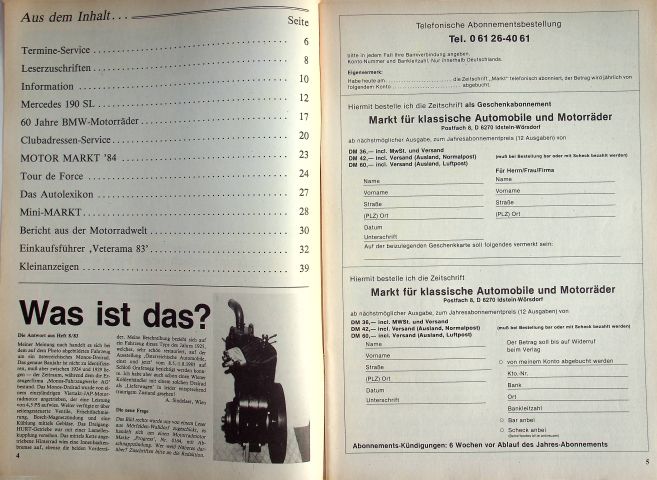 Inhaltsverzeichnis Oldtimer Markt 10/1983