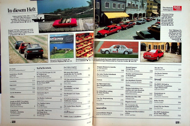 Inhaltsverzeichnis Auto Motor und Sport 10/1985