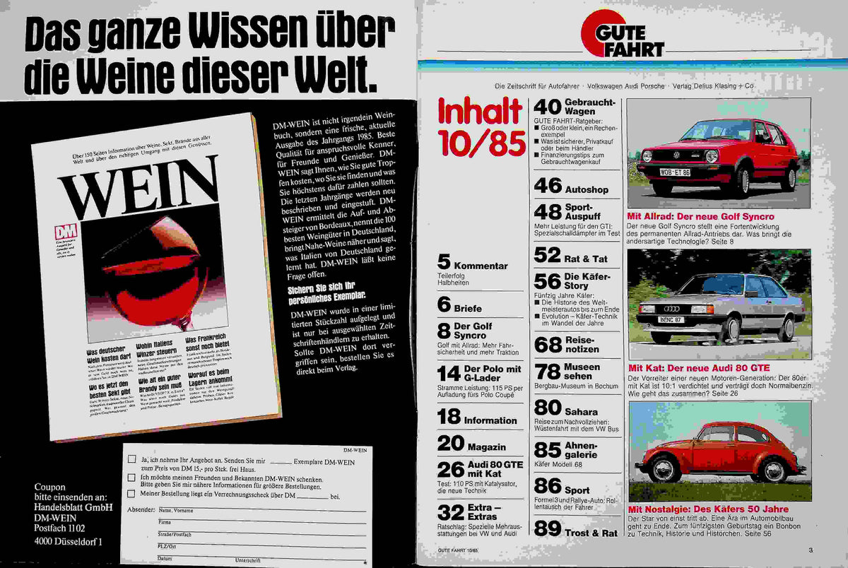 Inhaltsverzeichnis Gute Fahrt 10/1985