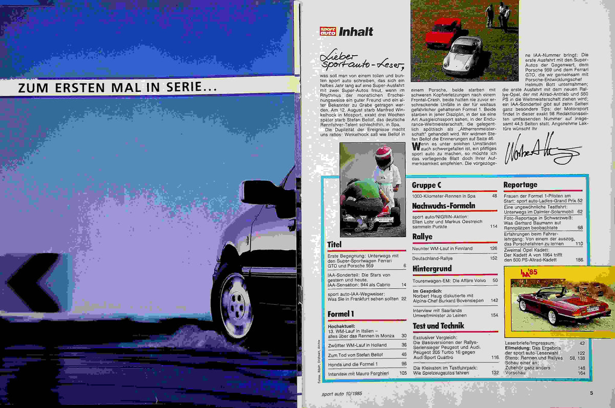 Inhaltsverzeichnis Sport Auto 10/1985