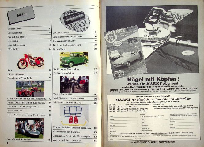 Inhaltsverzeichnis Oldtimer Markt 10/1987