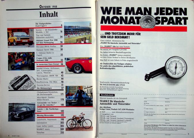 Inhaltsverzeichnis Oldtimer Markt 10/1988