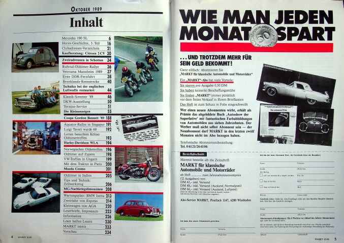 Inhaltsverzeichnis Oldtimer Markt 10/1989