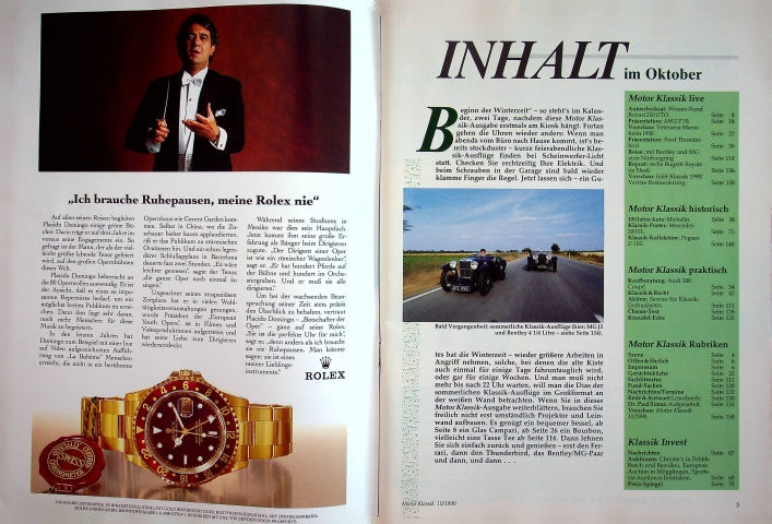 Inhaltsverzeichnis Motor Klassik 10/1990