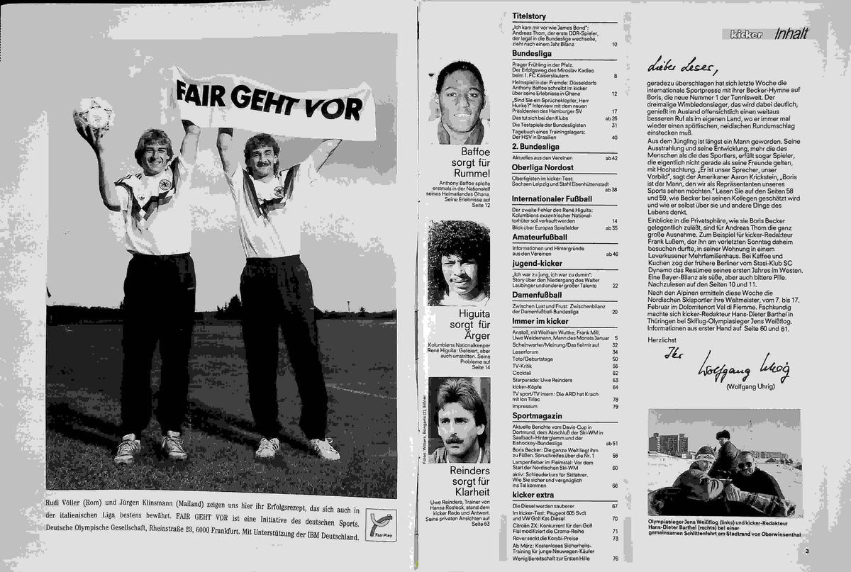 Inhaltsverzeichnis Kicker 10/1991