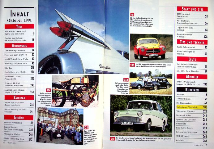 Inhaltsverzeichnis Oldtimer Markt 10/1991